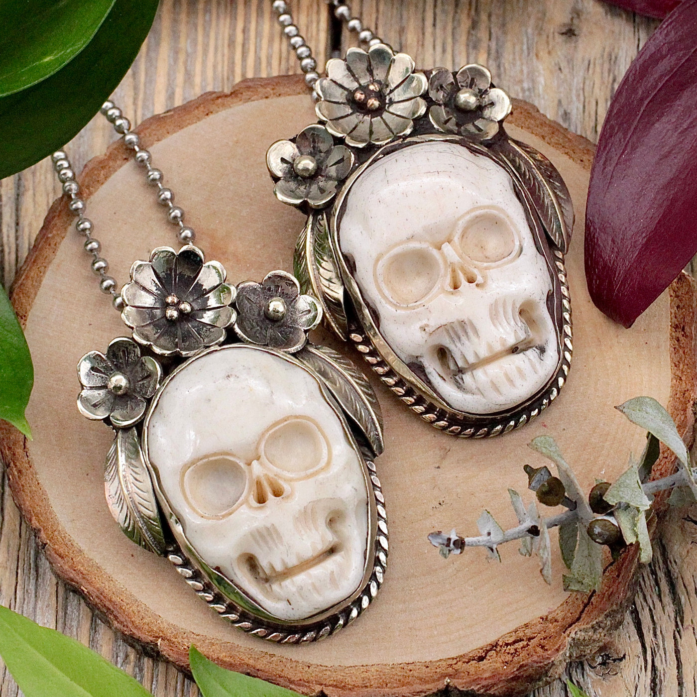 Bone Skull Pendant - Tibetan Silver