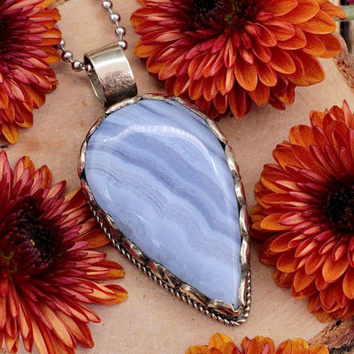 Blue Lace Agate Pendant - Tibetan Silver