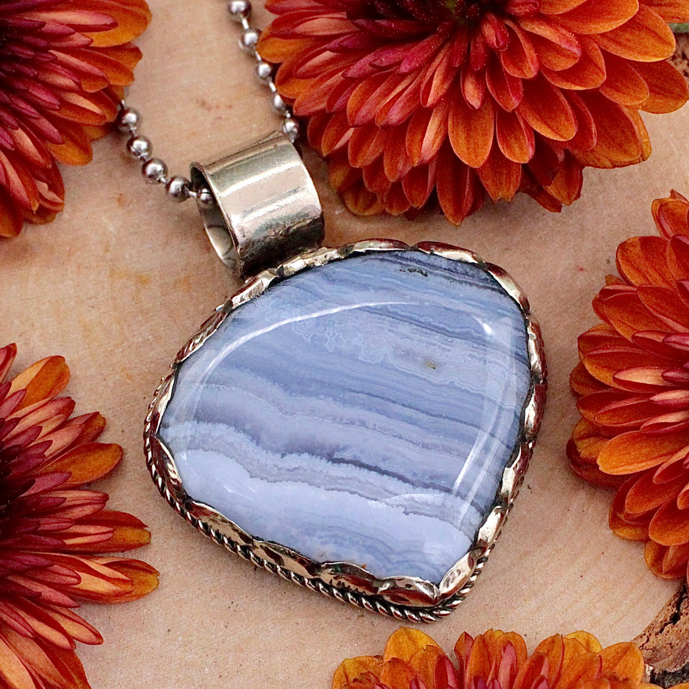 Blue Lace Agate Pendant - Tibetan Silver