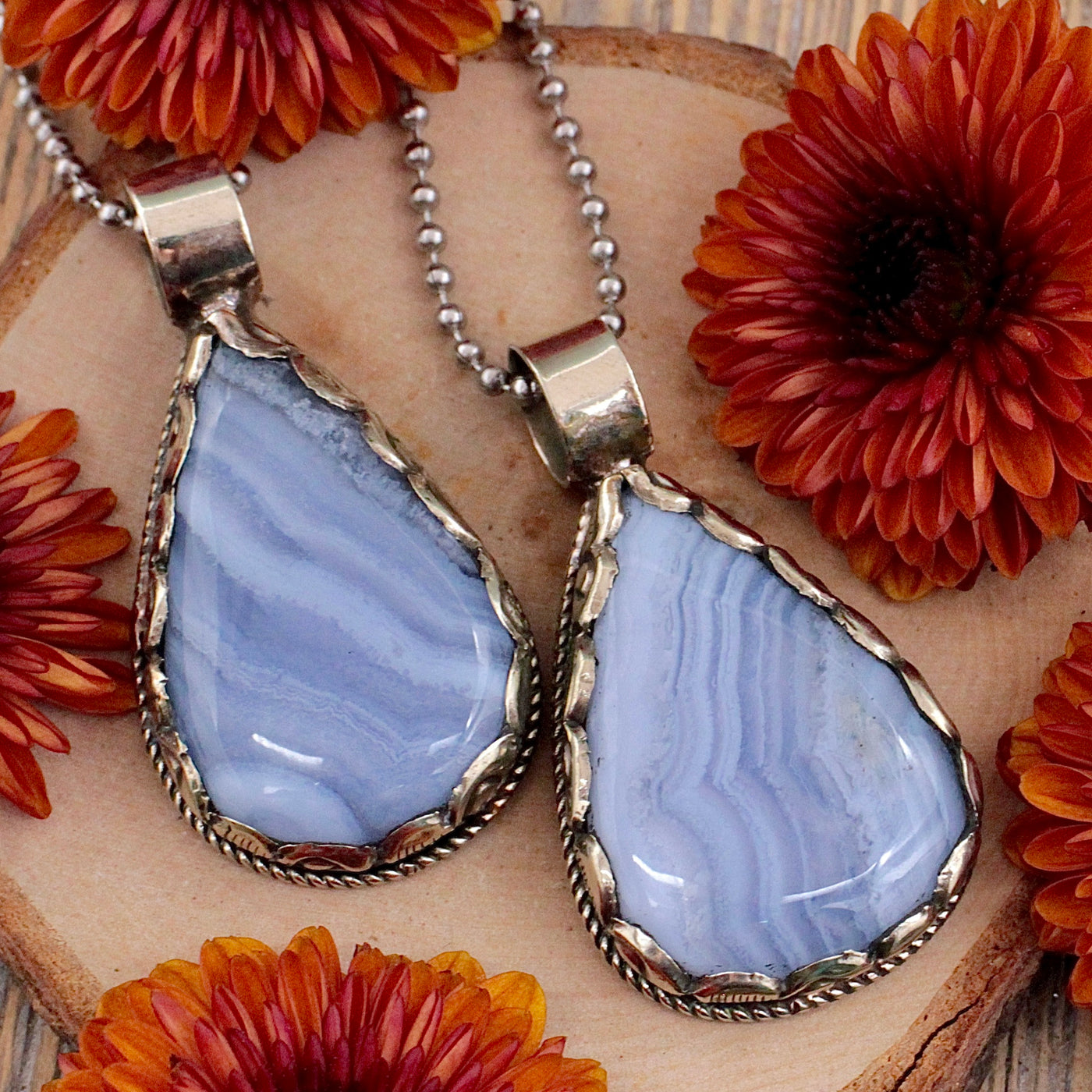 Blue Lace Agate Pendant - Tibetan Silver
