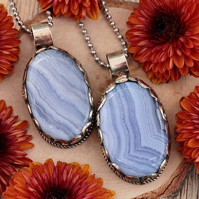 Blue Lace Agate Pendant - Tibetan Silver