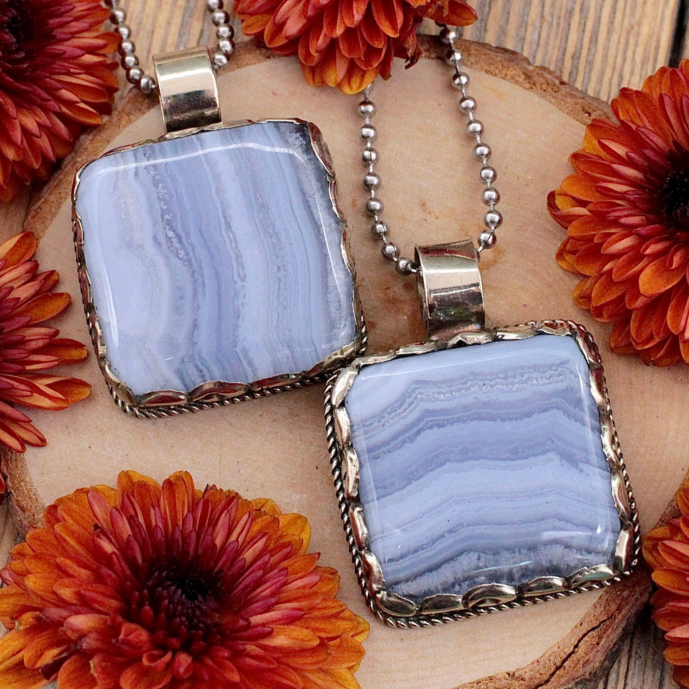 Blue Lace Agate Pendant - Tibetan Silver