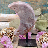 Pink Amethyst Crescent Moon on Stand