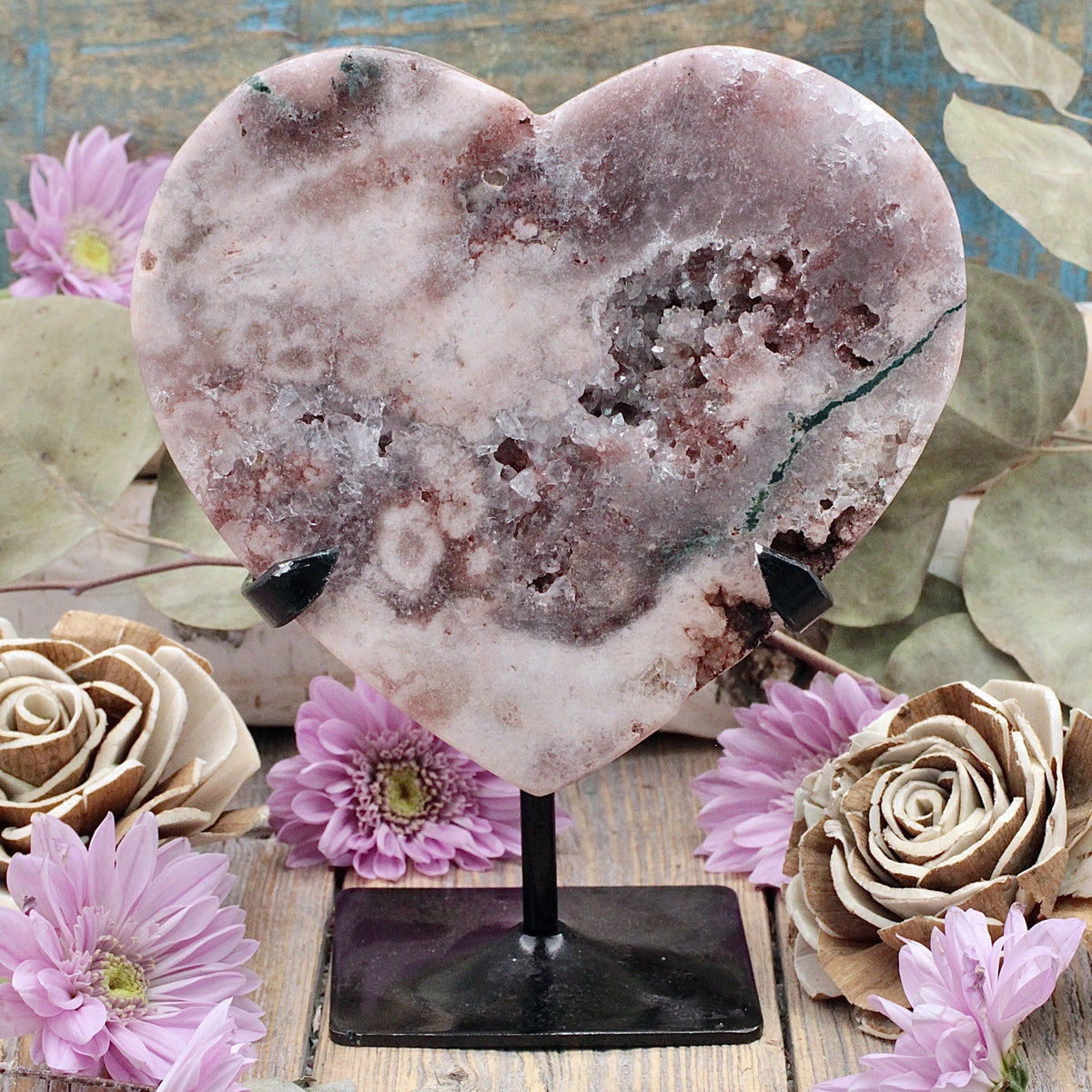 Pink Amethyst Heart on Stand