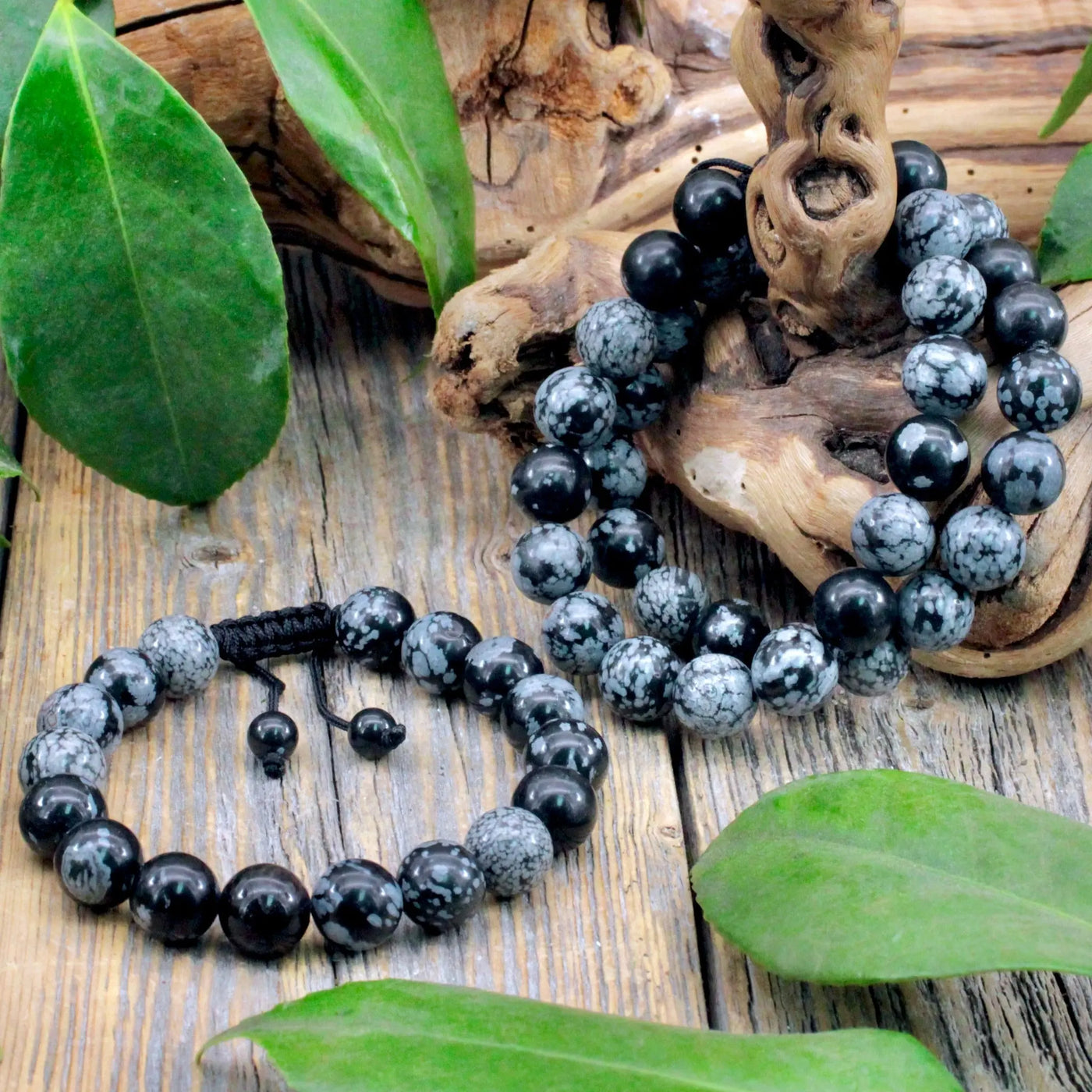 Snowflake Obsidian Adjustable Bracelet - 10mm