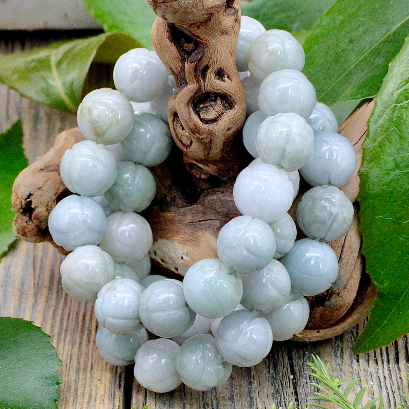 Carved Jade 13mm Bead Bracelet