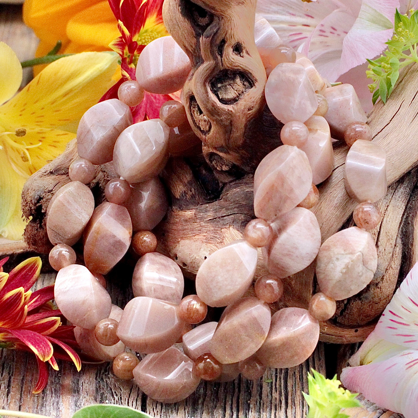 Peach Moonstone Fancy Twist Bracelet