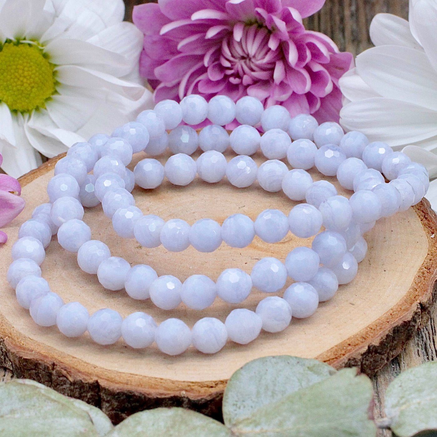 Blue Lace Agate Faceted Bracelet - 6mm