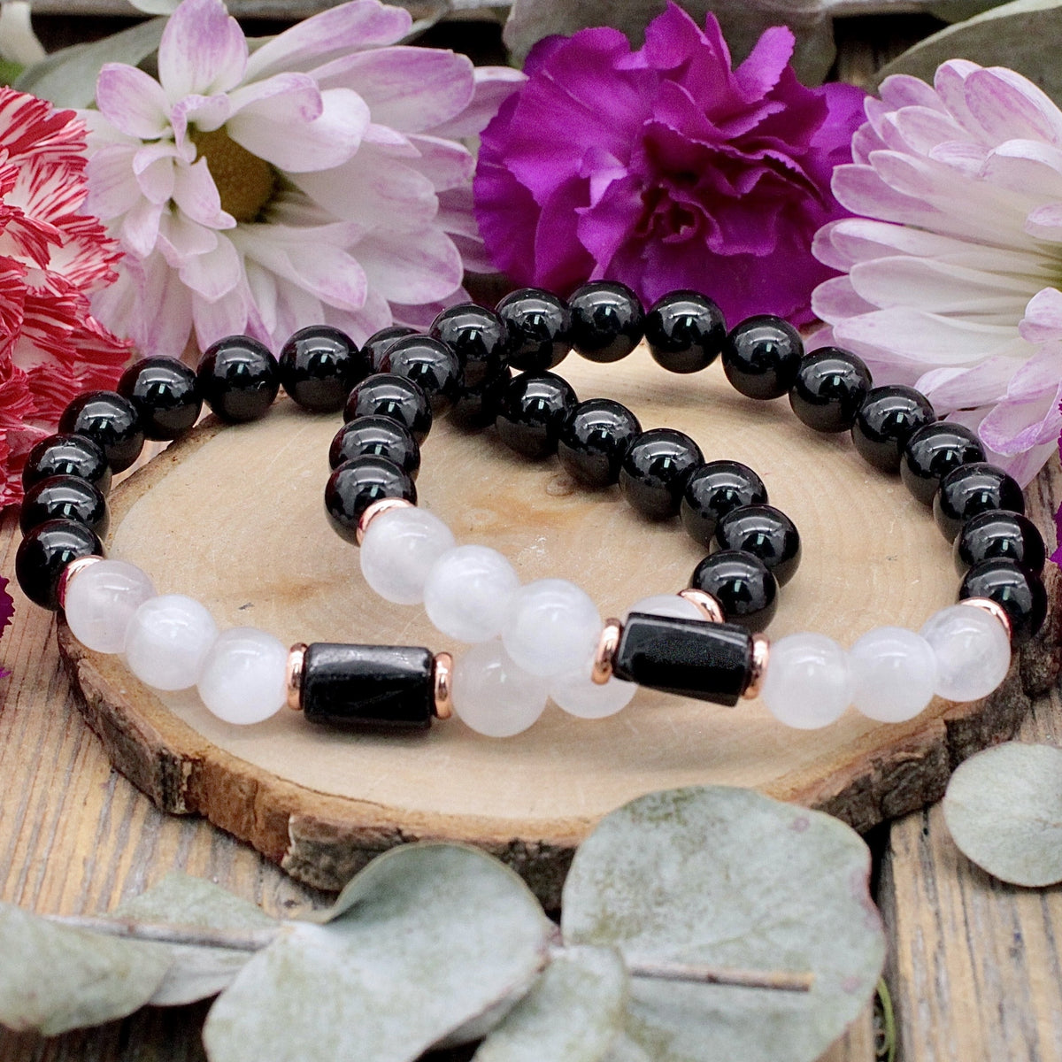 Black Tourmaline and Selenite Bracelet - 8mm