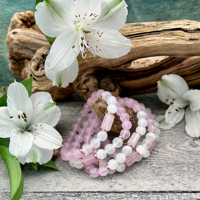 Rose Quartz and Selenite Bracelet 8mm