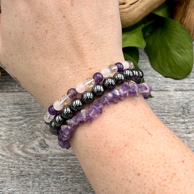 Purple Moon Bracelet Set on Wrist