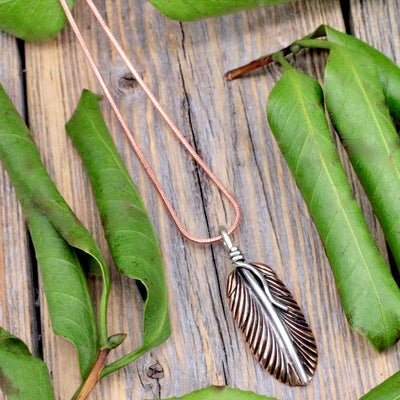 Mixed Metal Feather Pendant