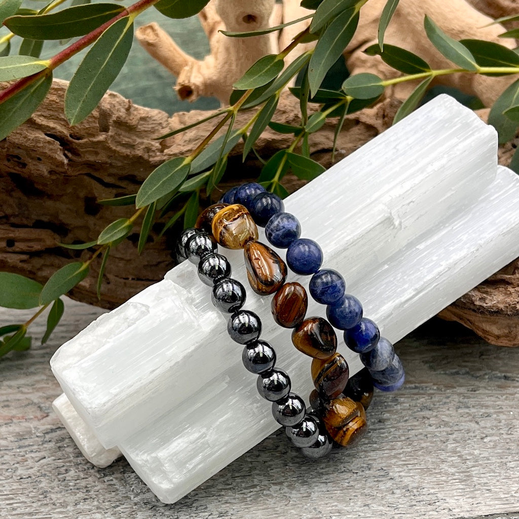 Three Bracelet Set Hematite Tiger's Eye Sodalite