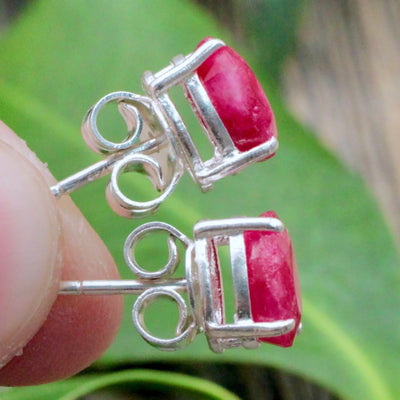 Ruby Stud Earrings Pronged in Sterling Silver