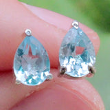 Blue Topaz Stud Earrings - Faceted - Sterling Silver