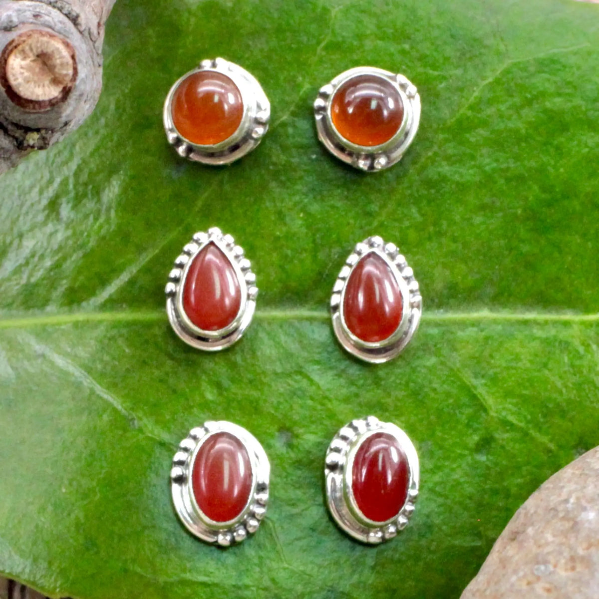 Carnelian Stud Earrings - Silverwork - Sterling Silver