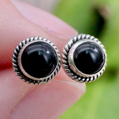 Black Onyx Stud Earrings -Sterling Silver