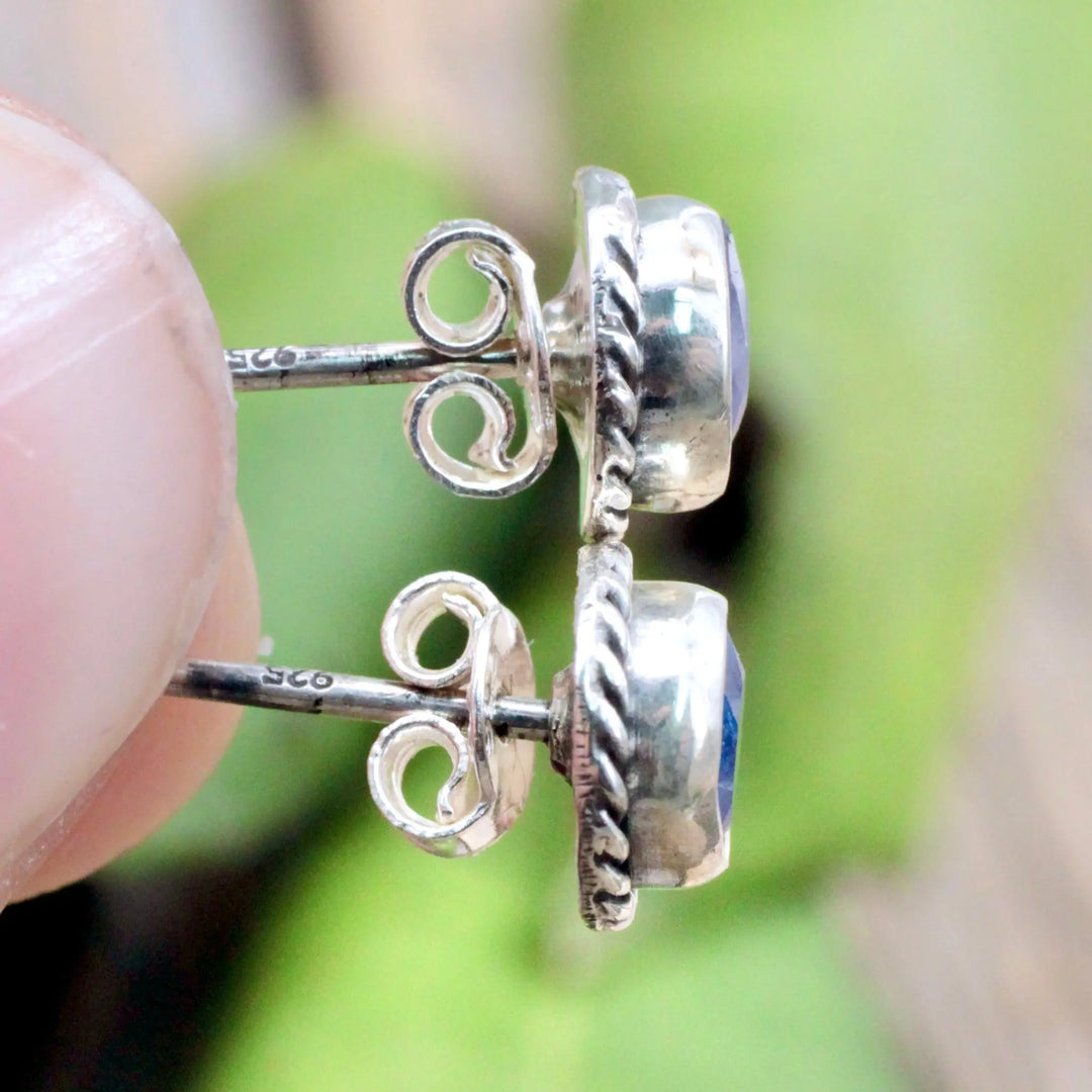 Sapphire Stud Earrings with Silverwork in Sterling Silver RockMama