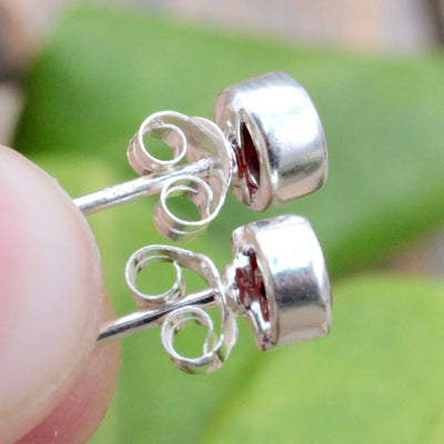 Garnet Round Stud Earrings in Sterling Silver