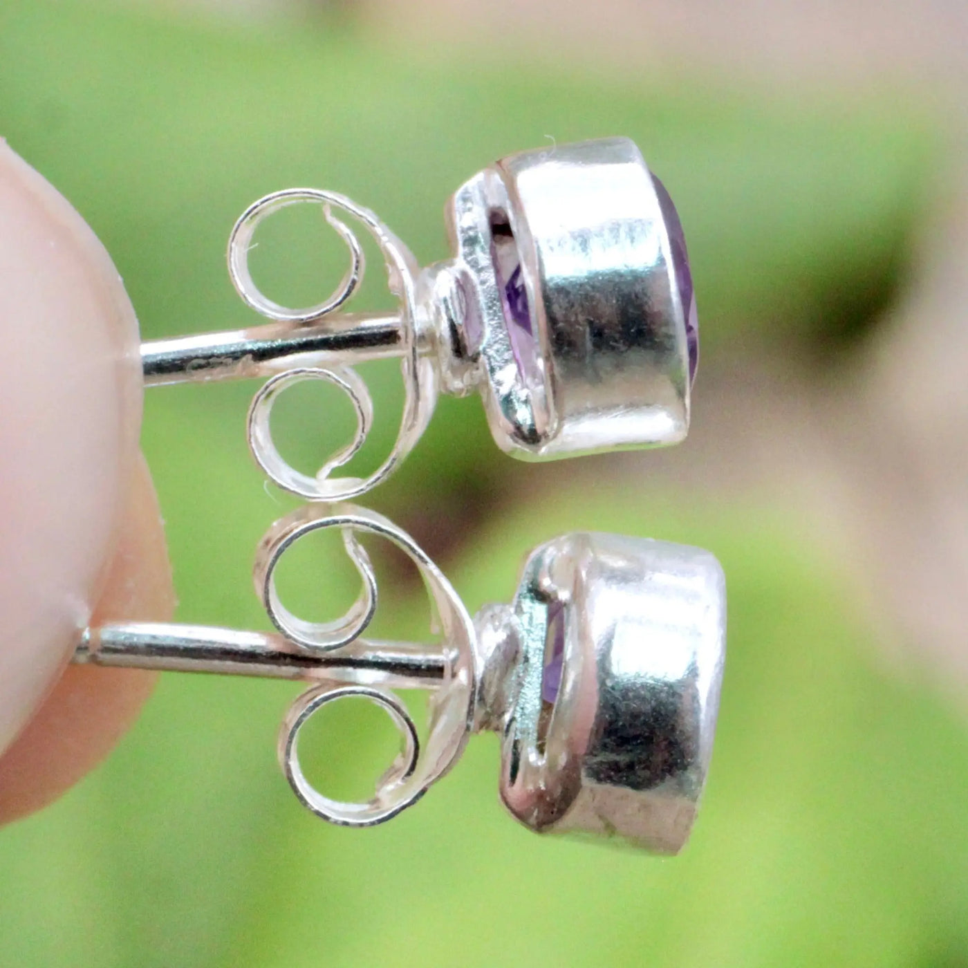 Amethyst Round Stud Earrings in Sterling Silver