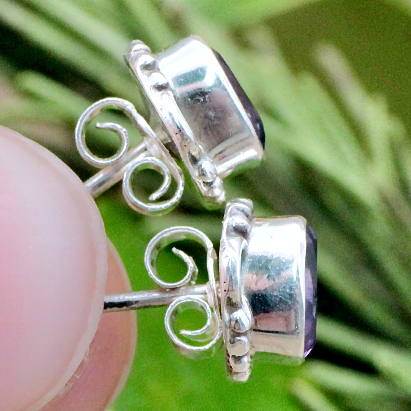 Amethyst Oval Stud Earrings - Faceted - Sterling Silver