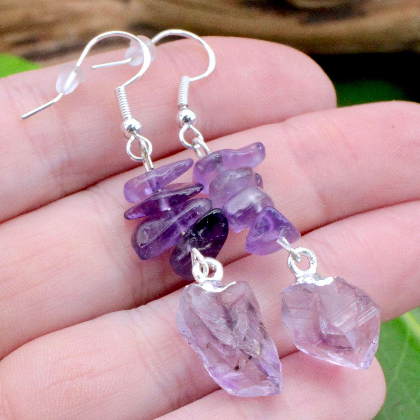 Amethyst Chip and Drop Earrings