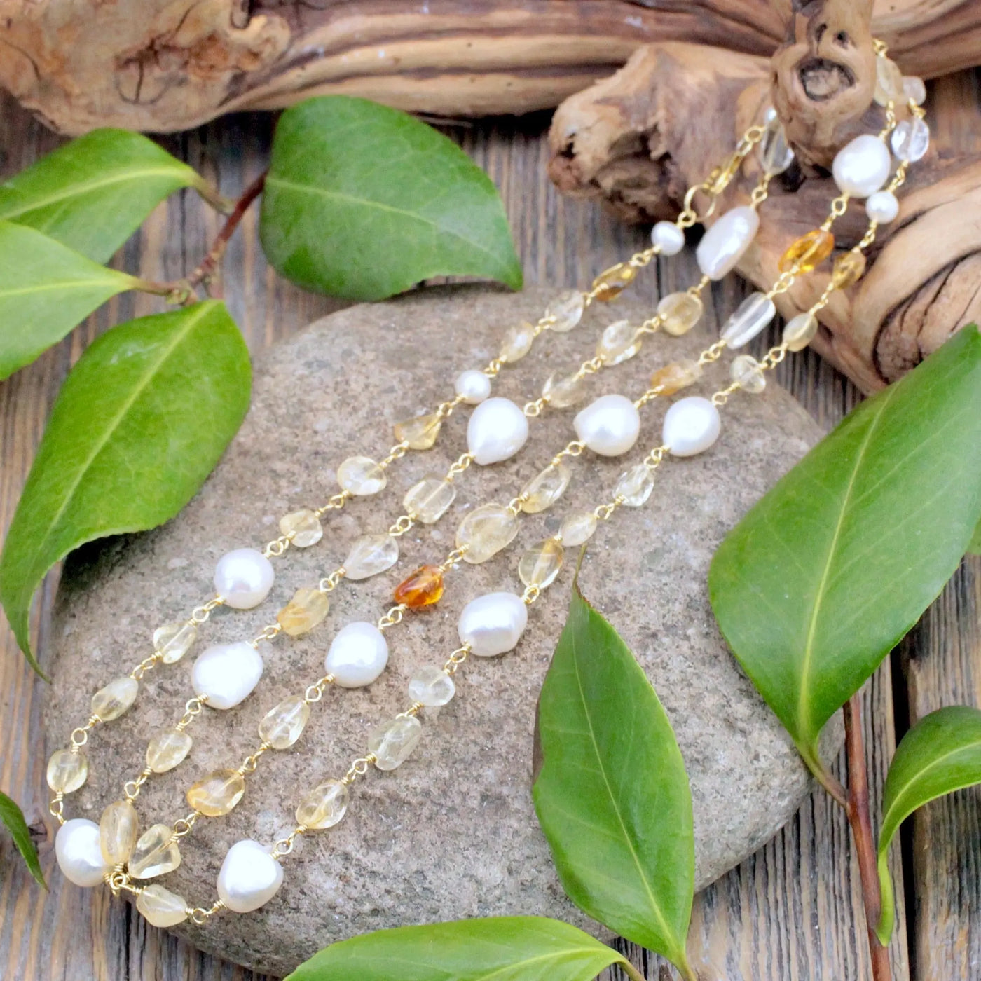 Citrine and Freshwater Pearl Beaded Necklace