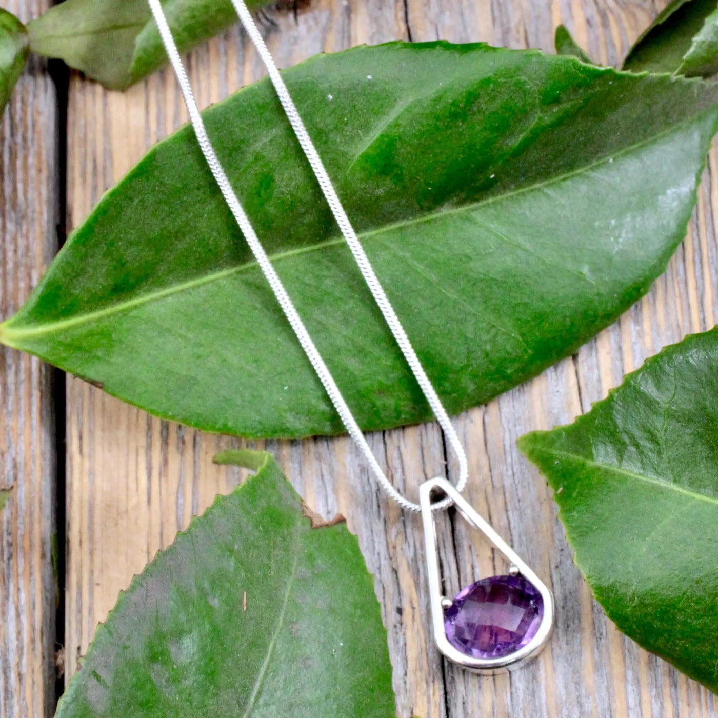 Faceted Amethyst Drop Pendant - Sterling Silver