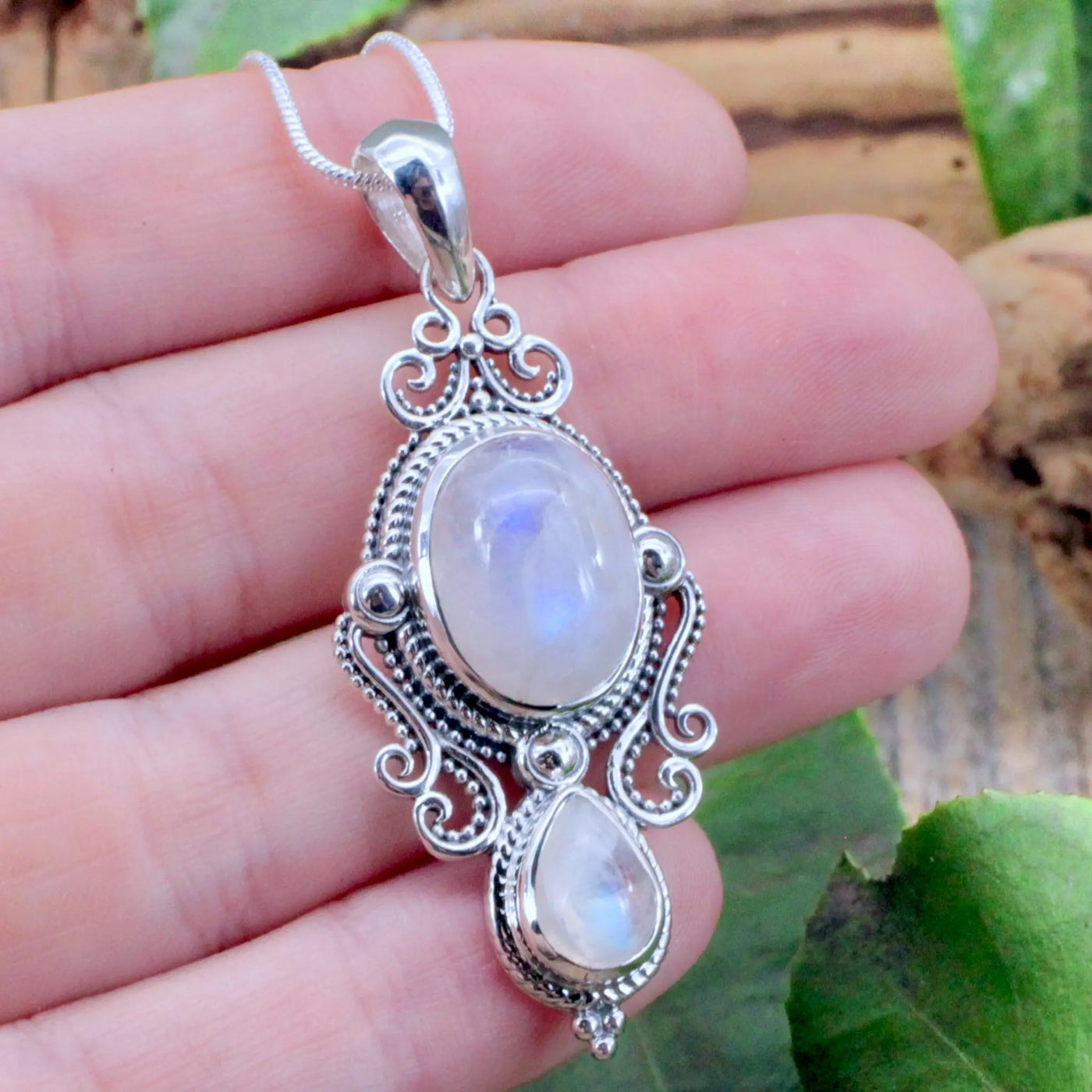 Moonstone Pendant with Silverwork- Sterling Silver