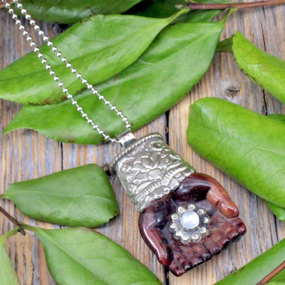 Red Tiger's Eye Hands Pendant with Moonstone