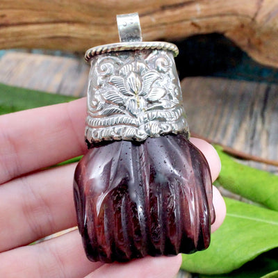 Red Tiger's Eye Hands Pendant with Moonstone