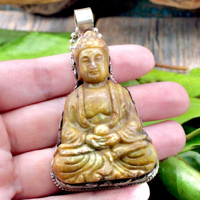 Serpentine Buddha Pendant - Tibetan Silver