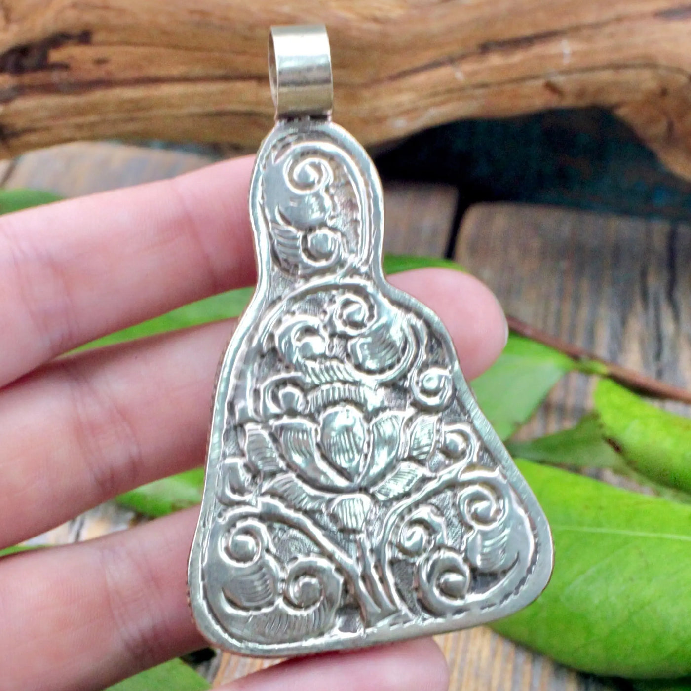 Serpentine Buddha Pendant - Tibetan Silver