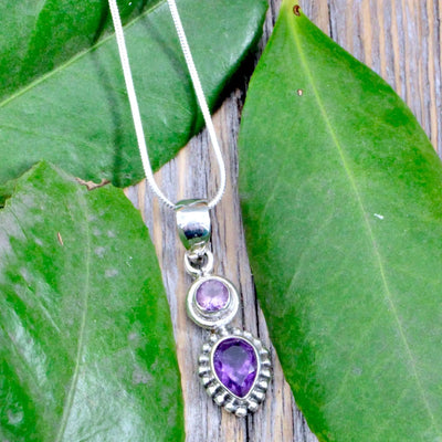 Amethyst Round and Drop Pendant - Sterling Silver