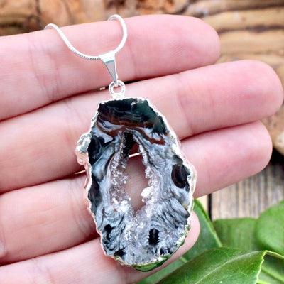 Druzy Agate Crystal Cave Pendant