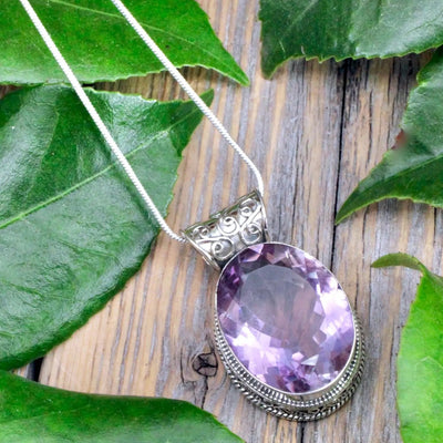 Amethyst Faceted Oval Pendant - Small