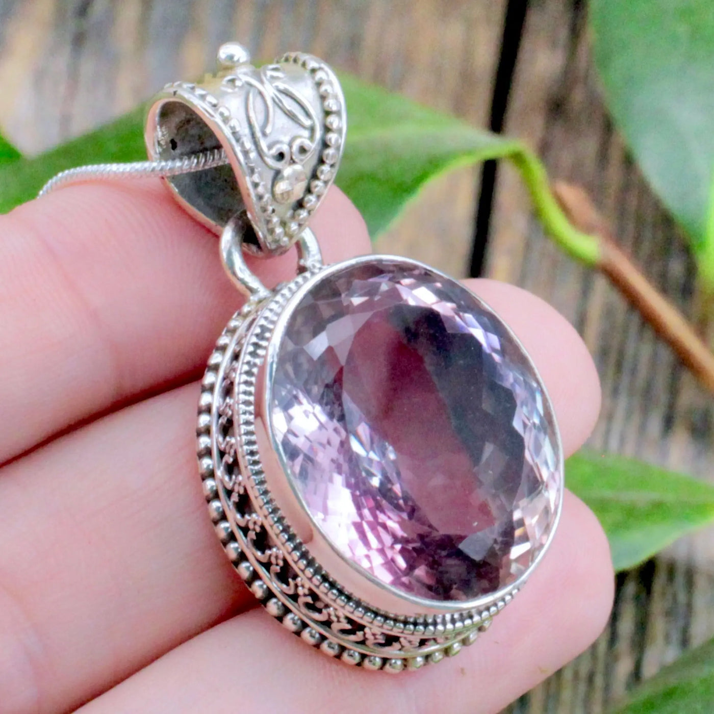 Amethyst Faceted Oval Pendant - Large