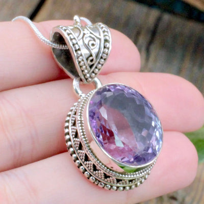 Amethyst Faceted Round Pendant - Large