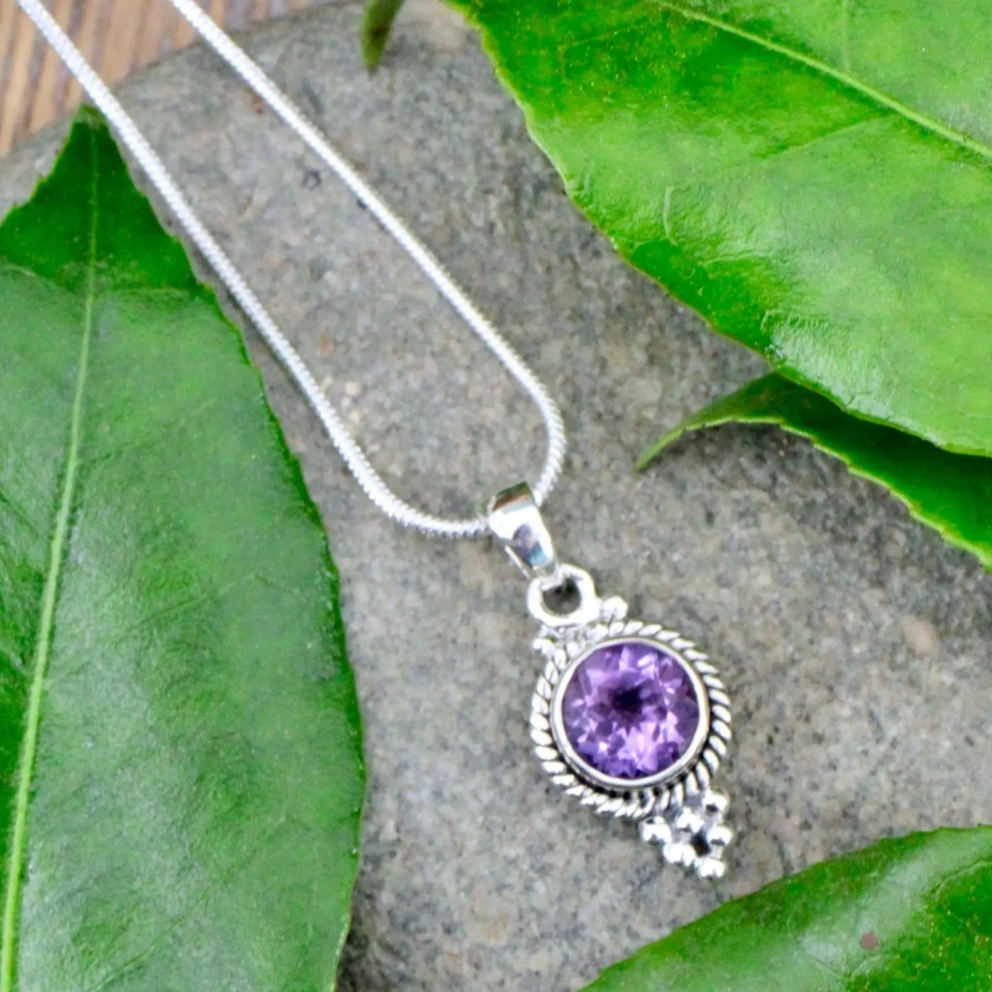 Amethyst Faceted Round Pendant