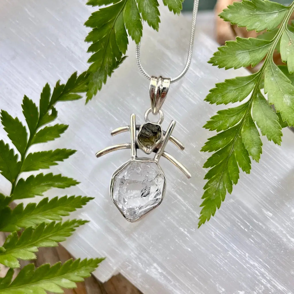 Moldavite Herkimer Diamond Necklace - Offering C