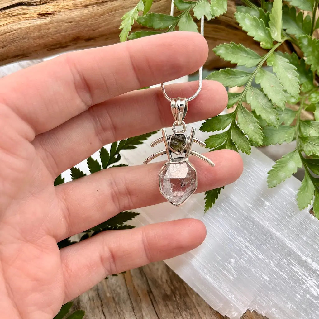 Moldavite Herkimer Diamond Necklace - Offering C