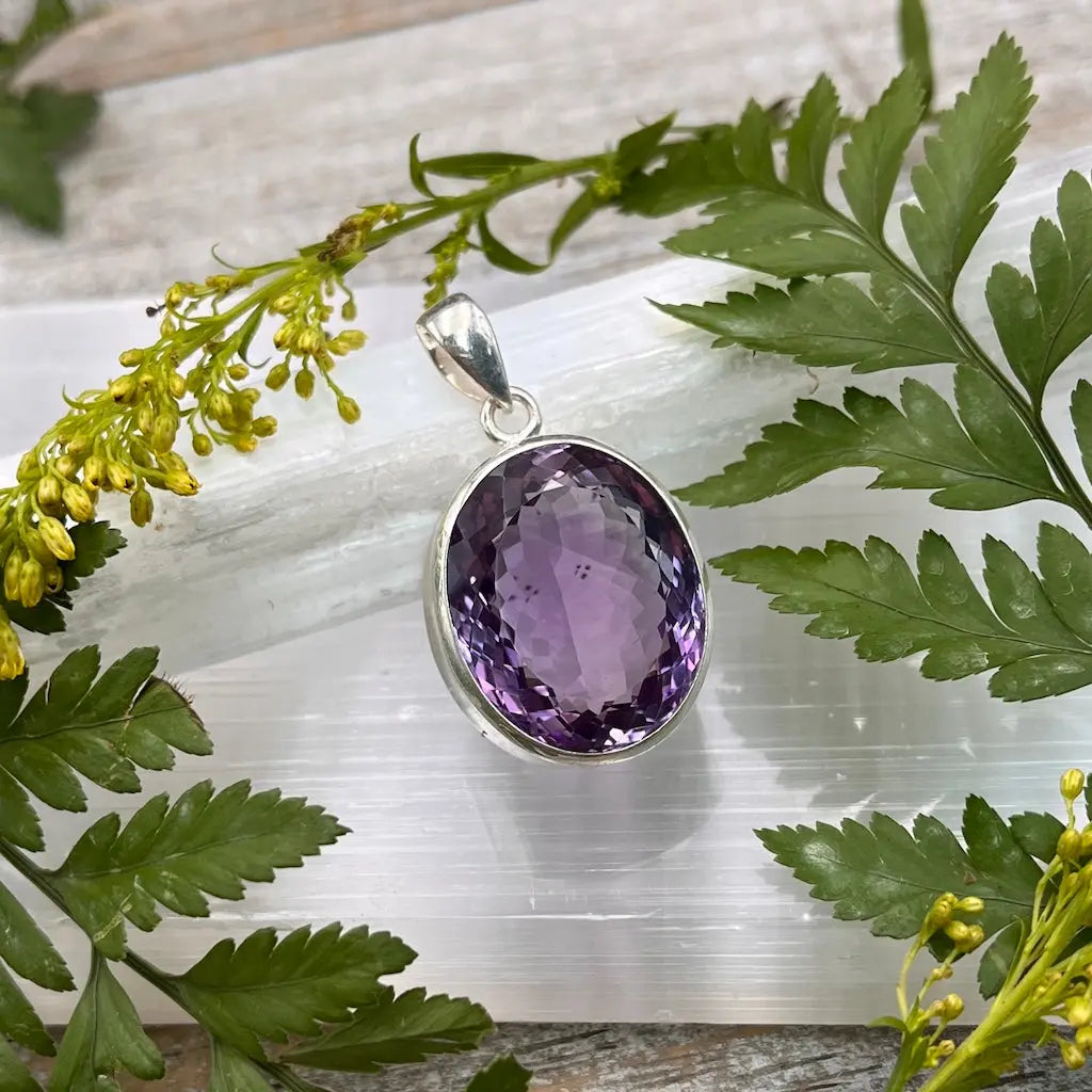 Brilliant Amethyst Oval Pendant - Large - Sterling Silver