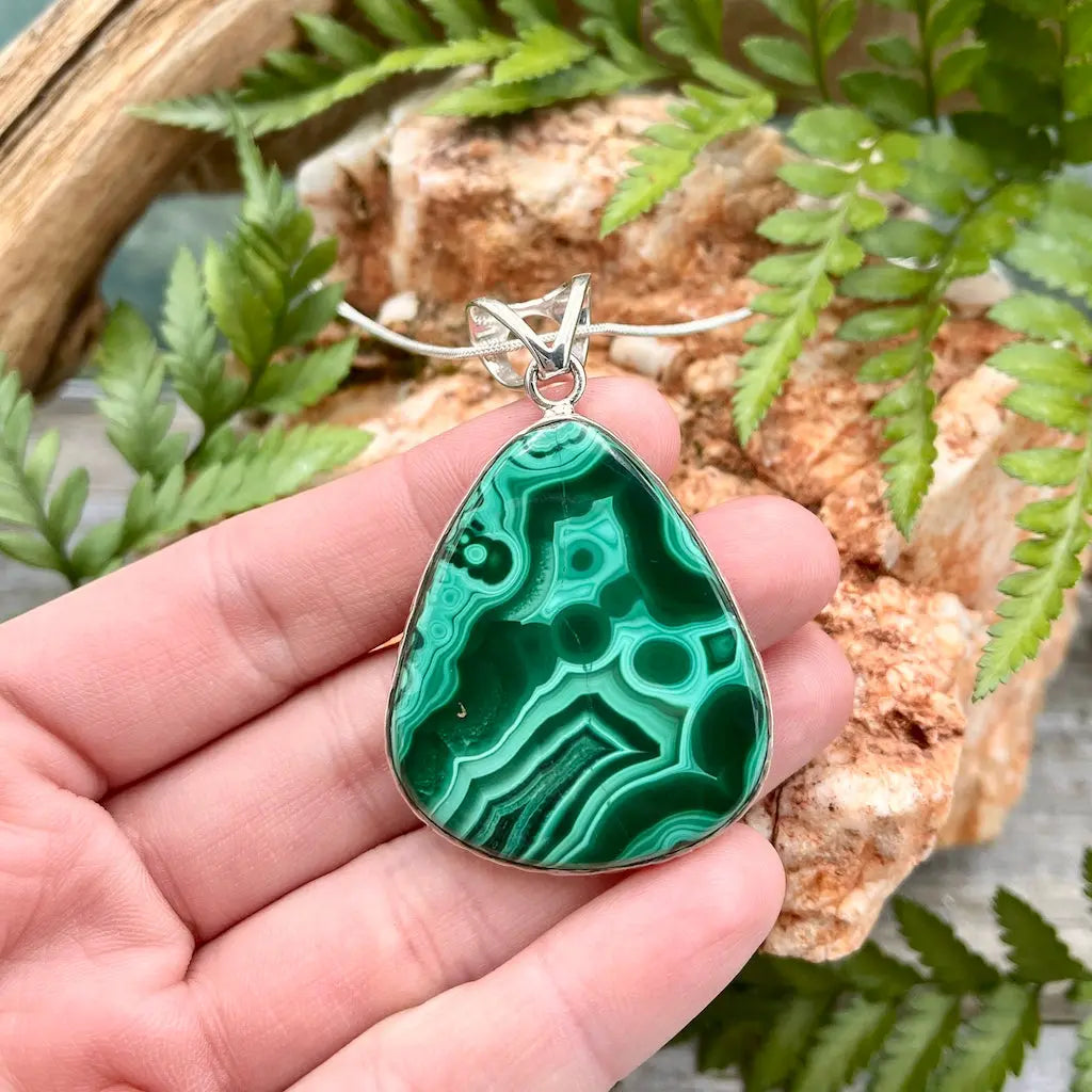 Huge Malachite Pendant - Sterling Silver