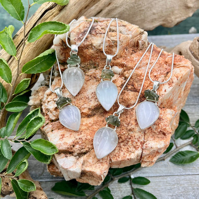 Moldavite and Selenite Teardrop Necklace