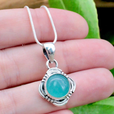 Blue Chalcedony Diamond-Shaped Pendant
