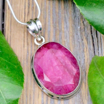 Ruby Large Oval Pendant - Sterling Silver