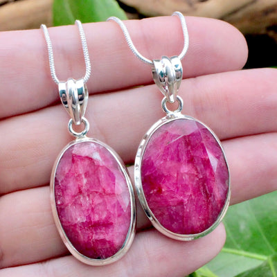 Ruby Large Oval Pendant - Sterling Silver