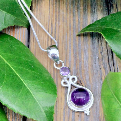 Amethyst Double Stone Pendant - Sterling Silver