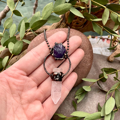 Quartz Point Necklace with Amethyst Chunk