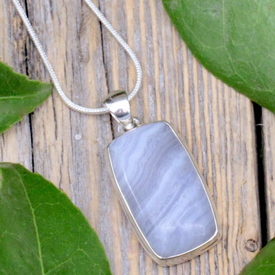 Blue Lace Agate Pendant - Sterling Silver